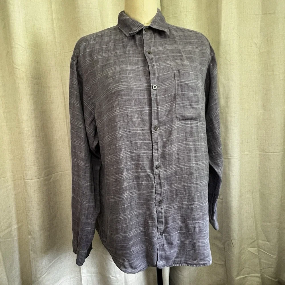 Banana Republic Shirt Mens  Sz Large Gray‎ Linen Factory Store Button Down